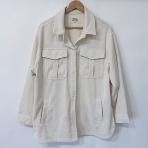 Ashley by 26 International Wide Wale Corduroy Utility Shirt Jacket Large Cream